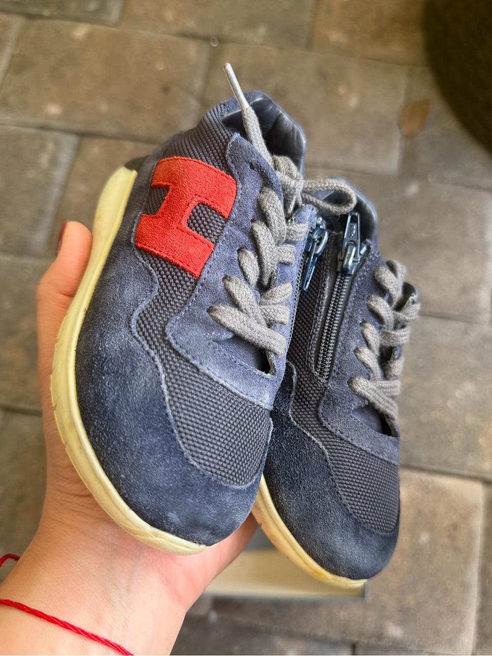 Hogan Kids Navy Sneakers with Orange H Accent
